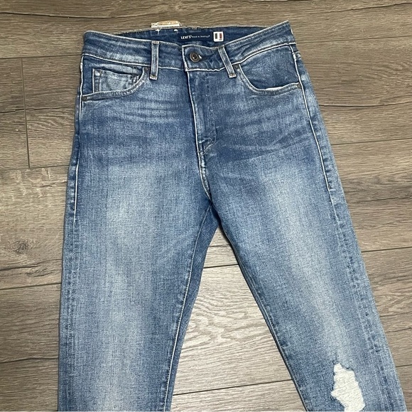 Levi's 721 Selvedge Distressed High Waisted Skinny Jeans Cobalt 26 X 30 NWT $168 - Picture 4 of 15